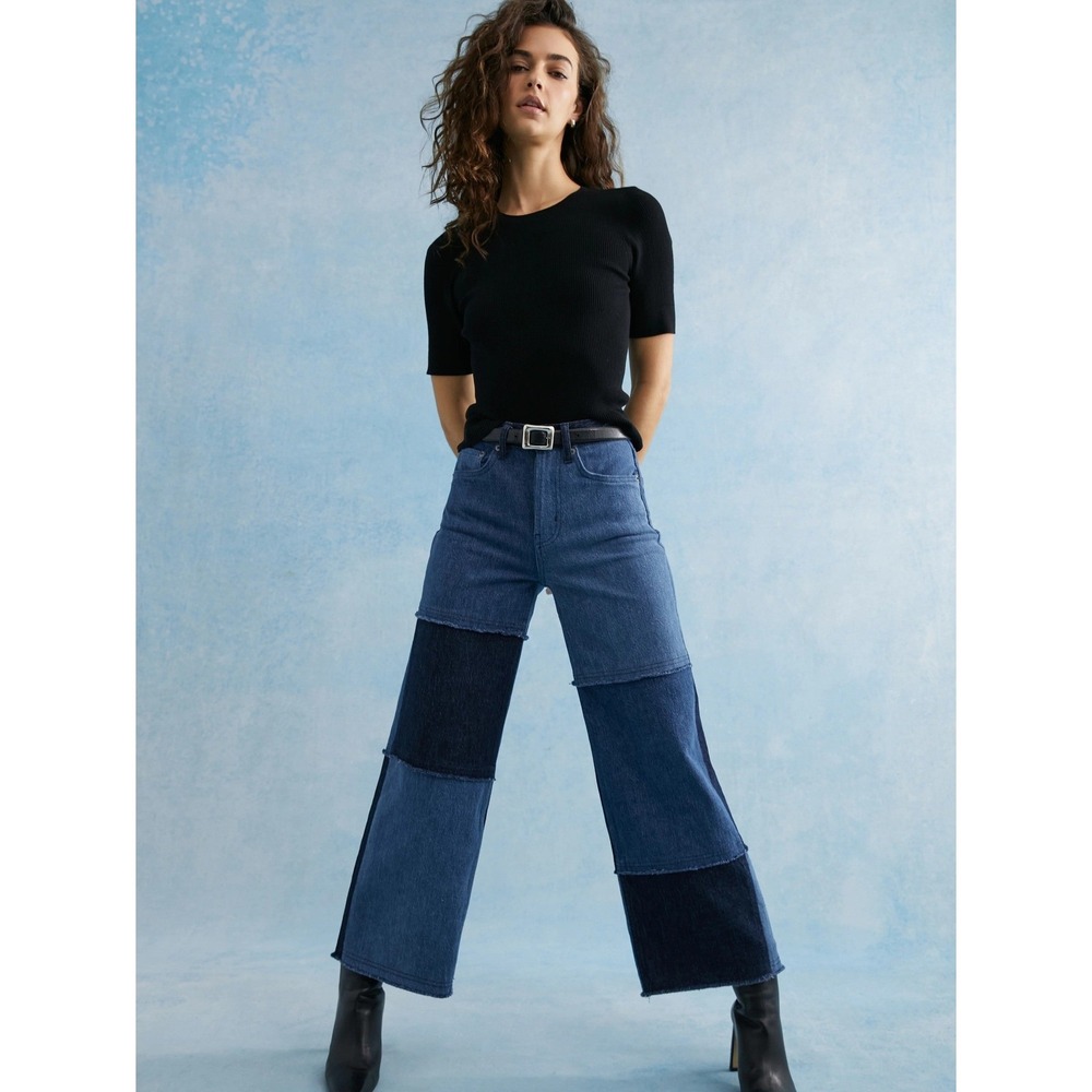 Rails The Getty Crop High Rise Cropped Wide Leg Jeans 30 Indigo Patchwork NWT
